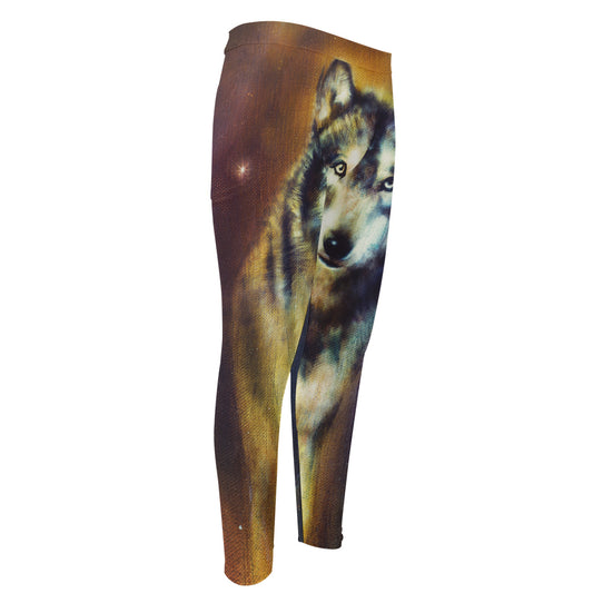 Cosmic Wolf Portrait Print Men's Compression Pants