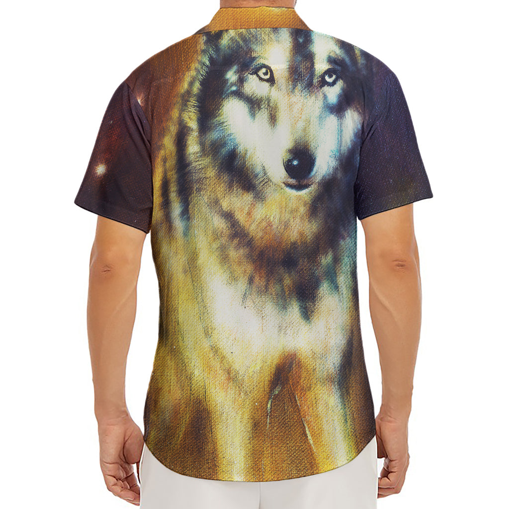 Cosmic Wolf Portrait Print Men's Deep V-Neck Shirt