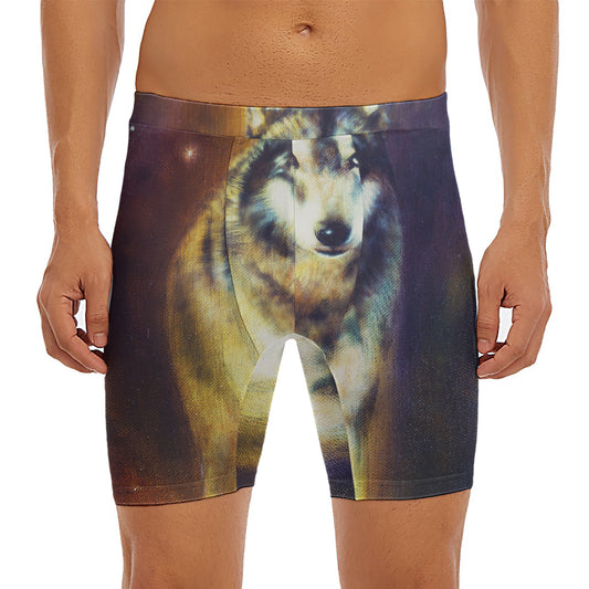 Cosmic Wolf Portrait Print Men's Long Boxer Briefs