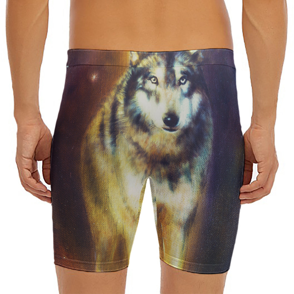 Cosmic Wolf Portrait Print Men's Long Boxer Briefs