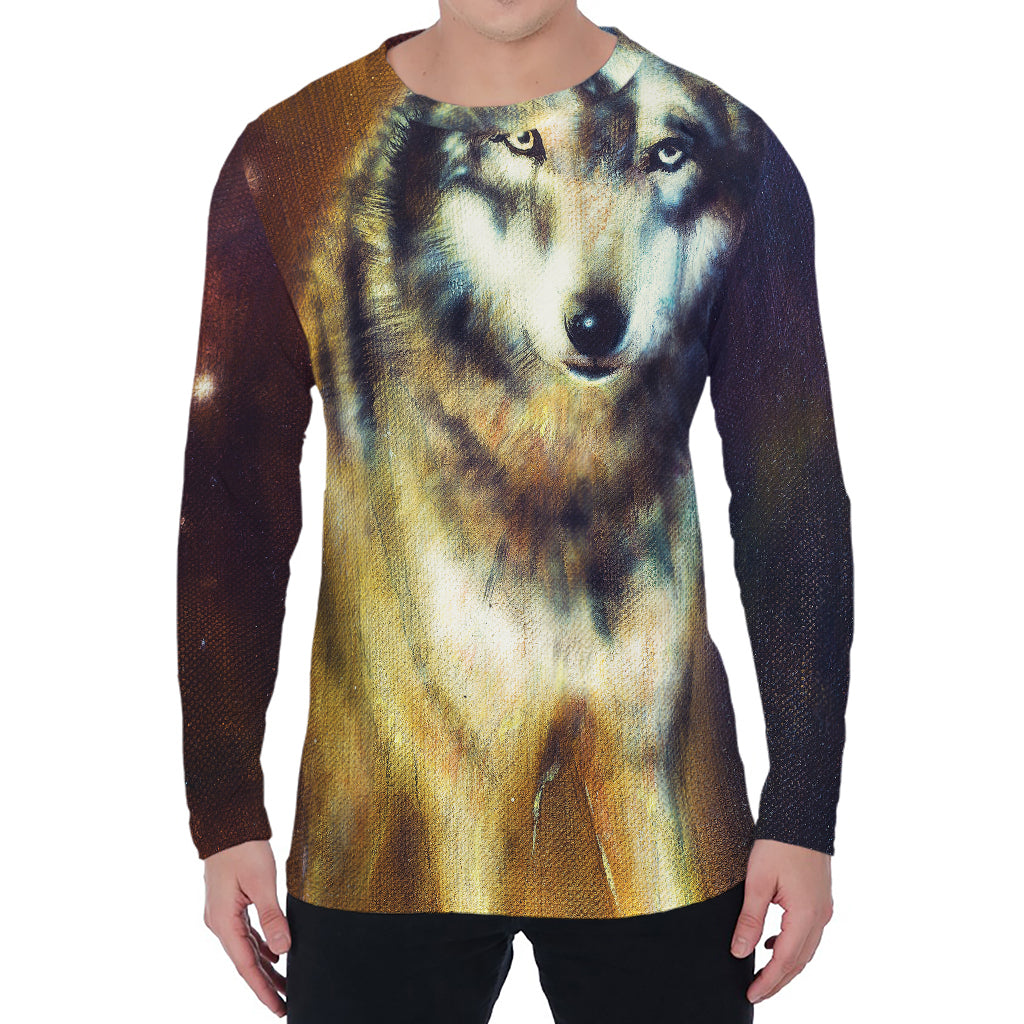 Cosmic Wolf Portrait Print Men's Long Sleeve T-Shirt