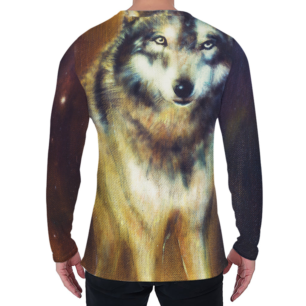 Cosmic Wolf Portrait Print Men's Long Sleeve T-Shirt