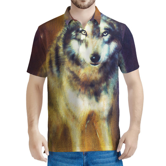 Cosmic Wolf Portrait Print Men's Polo Shirt