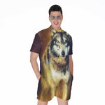 Cosmic Wolf Portrait Print Men's Rompers