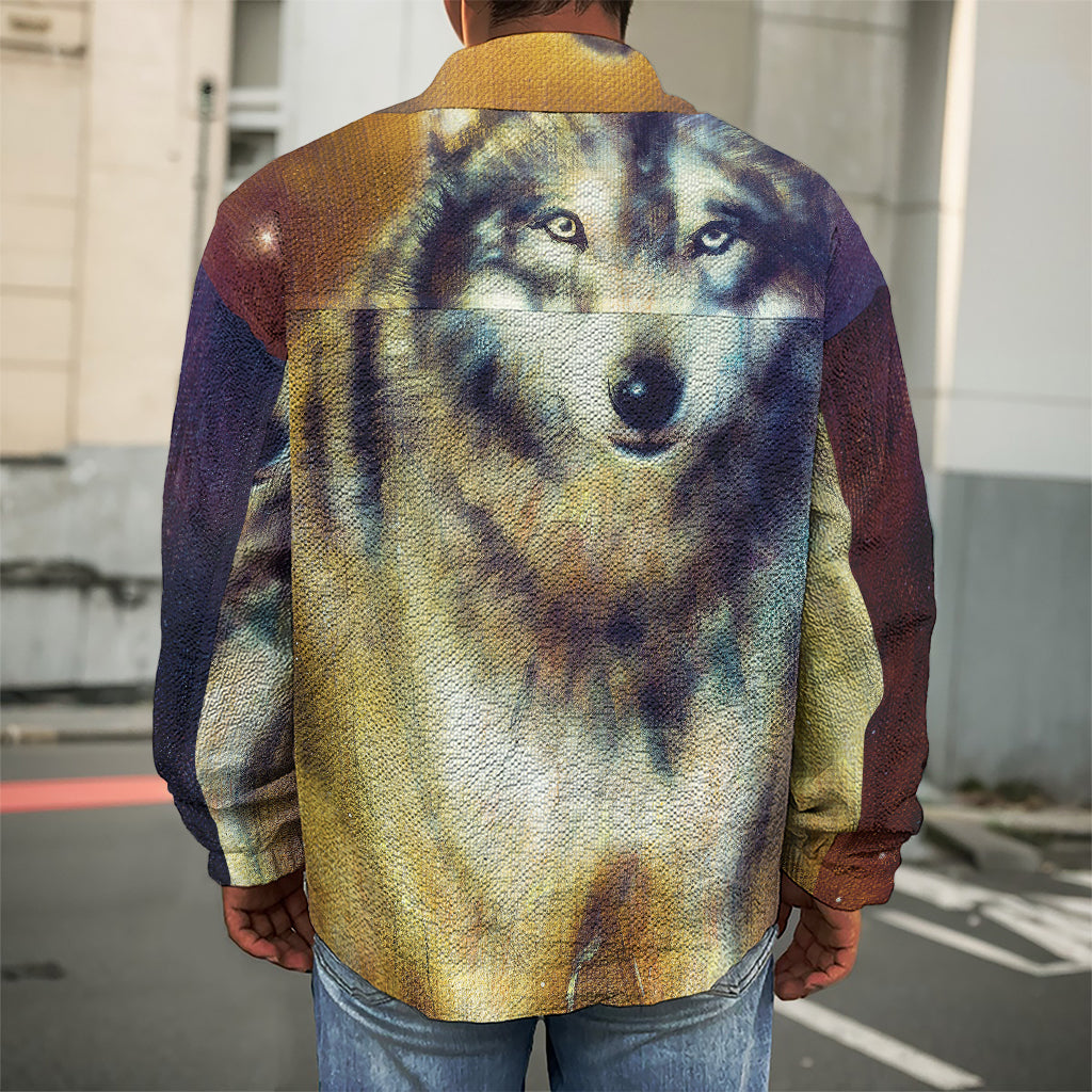 Cosmic Wolf Portrait Print Men's Shirt Jacket