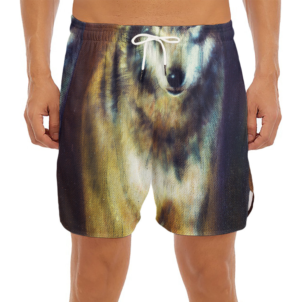 Cosmic Wolf Portrait Print Men's Split Running Shorts