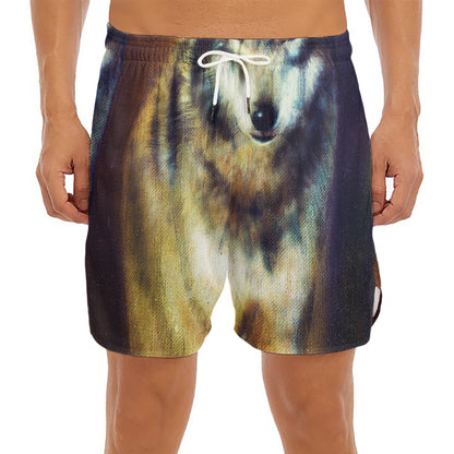 Cosmic Wolf Portrait Print Men's Split Running Shorts