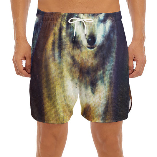 Cosmic Wolf Portrait Print Men's Split Running Shorts