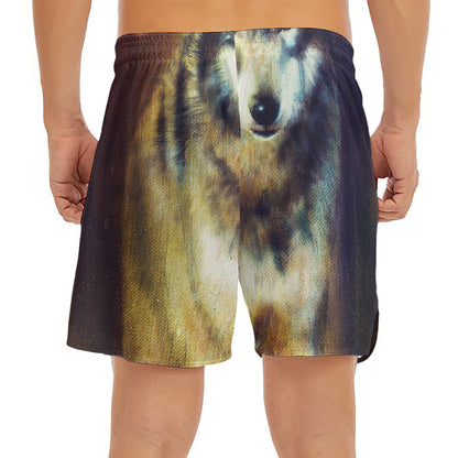 Cosmic Wolf Portrait Print Men's Split Running Shorts