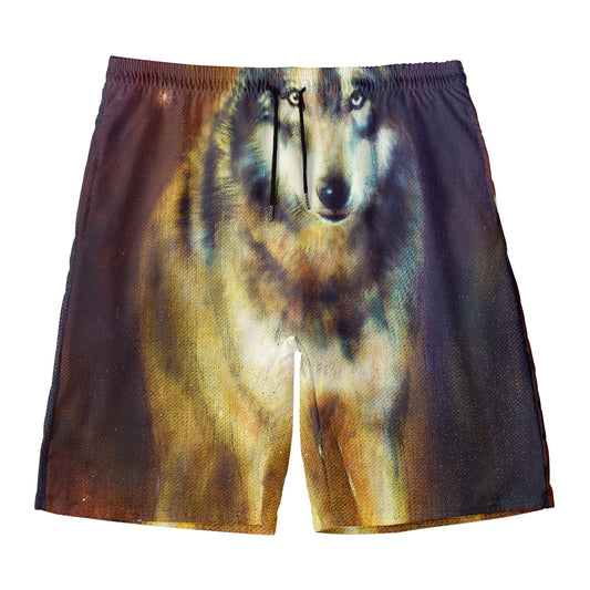 Cosmic Wolf Portrait Print Men's Swim Trunks