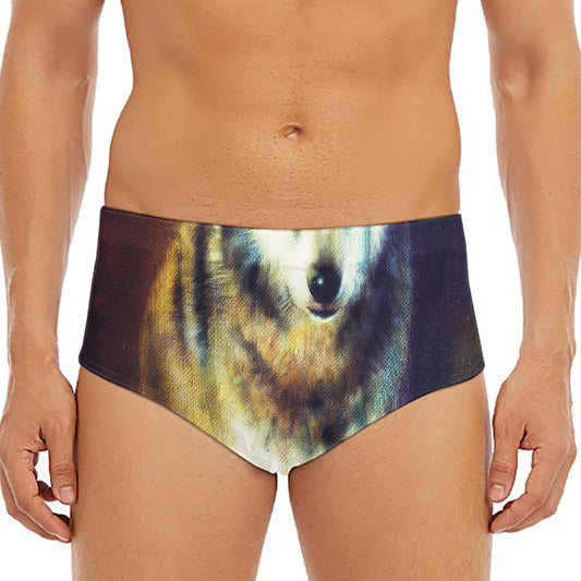 Cosmic Wolf Portrait Print Men's Triangle Swim Briefs