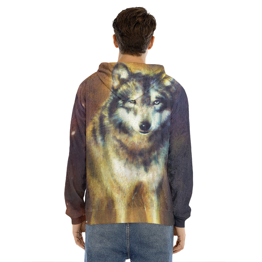 Cosmic Wolf Portrait Print Men's Velvet Pullover Hoodie