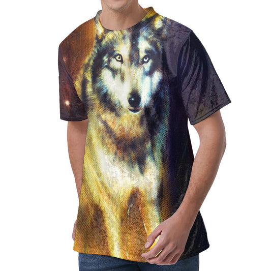Cosmic Wolf Portrait Print Men's Velvet T-Shirt