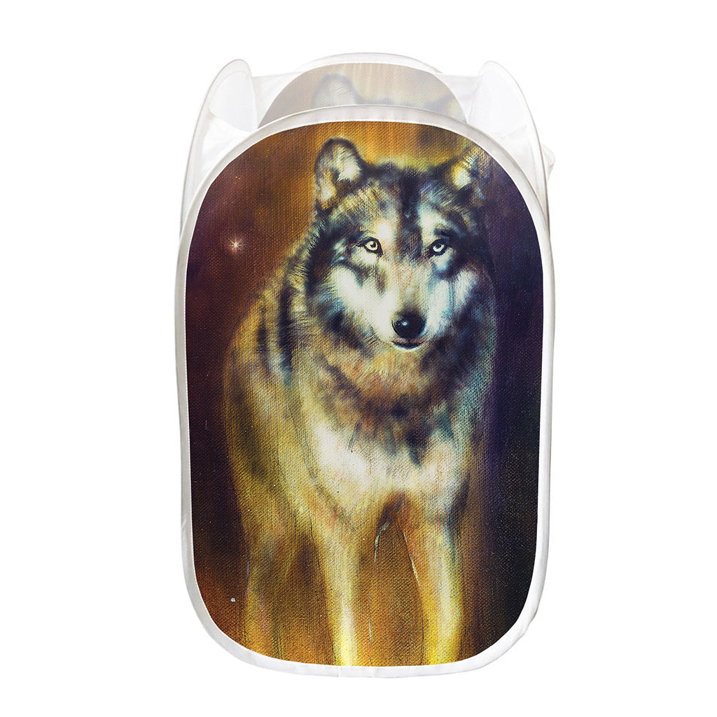 Cosmic Wolf Portrait Print Mesh Laundry Hamper