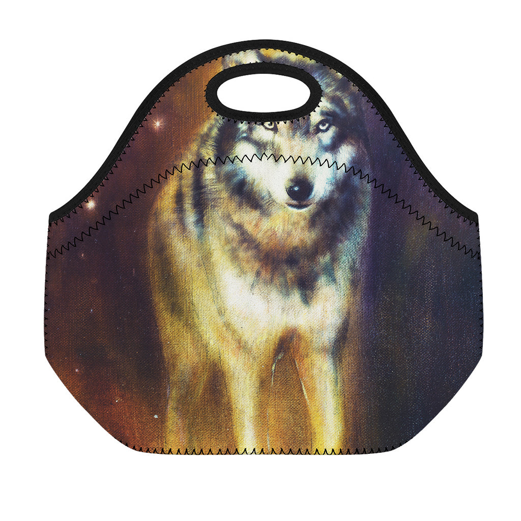 Cosmic Wolf Portrait Print Neoprene Lunch Bag