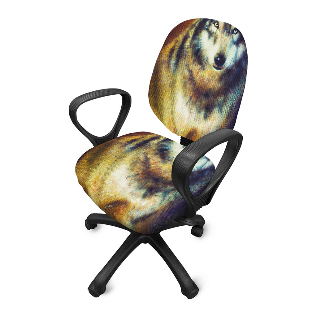 Cosmic Wolf Portrait Print Office Chair Cover