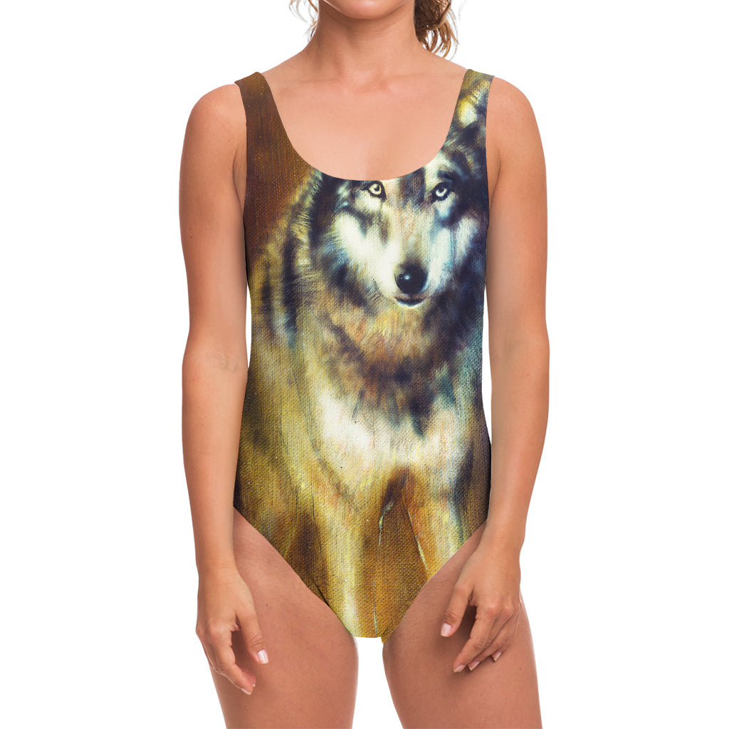 Cosmic Wolf Portrait Print One Piece Swimsuit