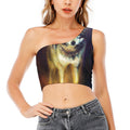 Cosmic Wolf Portrait Print One Shoulder Crop Top
