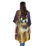 Cosmic Wolf Portrait Print Open Front Beach Cover Up