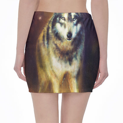 Cosmic Wolf Portrait Print Pencil Mini Skirt