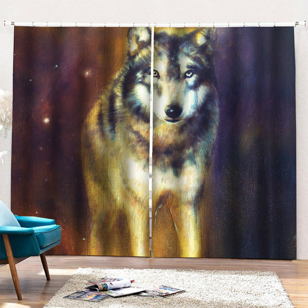 Cosmic Wolf Portrait Print Pencil Pleat Curtains
