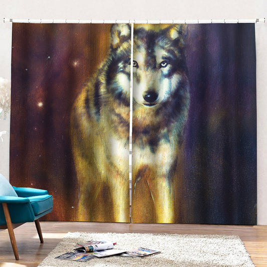 Cosmic Wolf Portrait Print Pencil Pleat Curtains