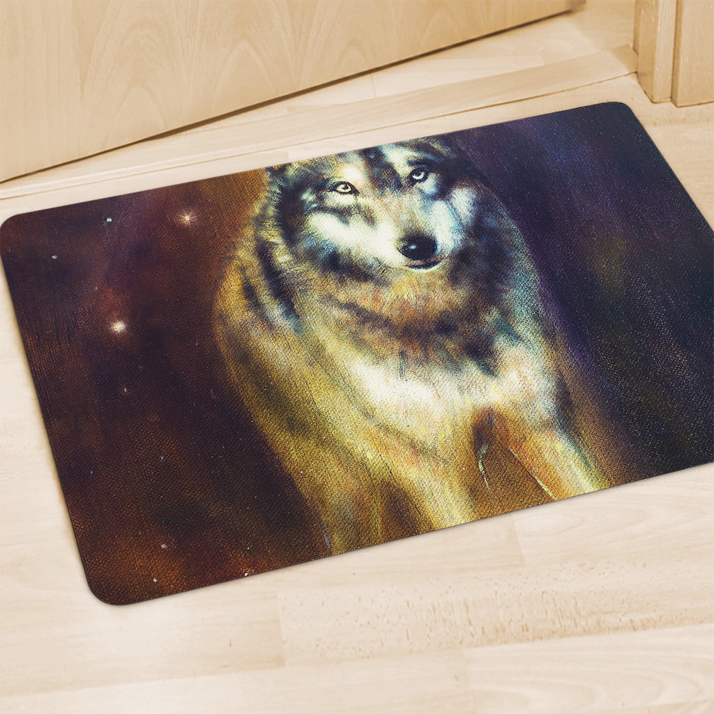 Cosmic Wolf Portrait Print Polyester Doormat