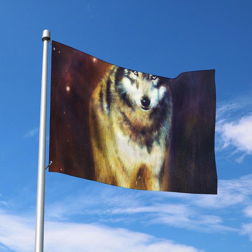 Cosmic Wolf Portrait Print Polyester Flag