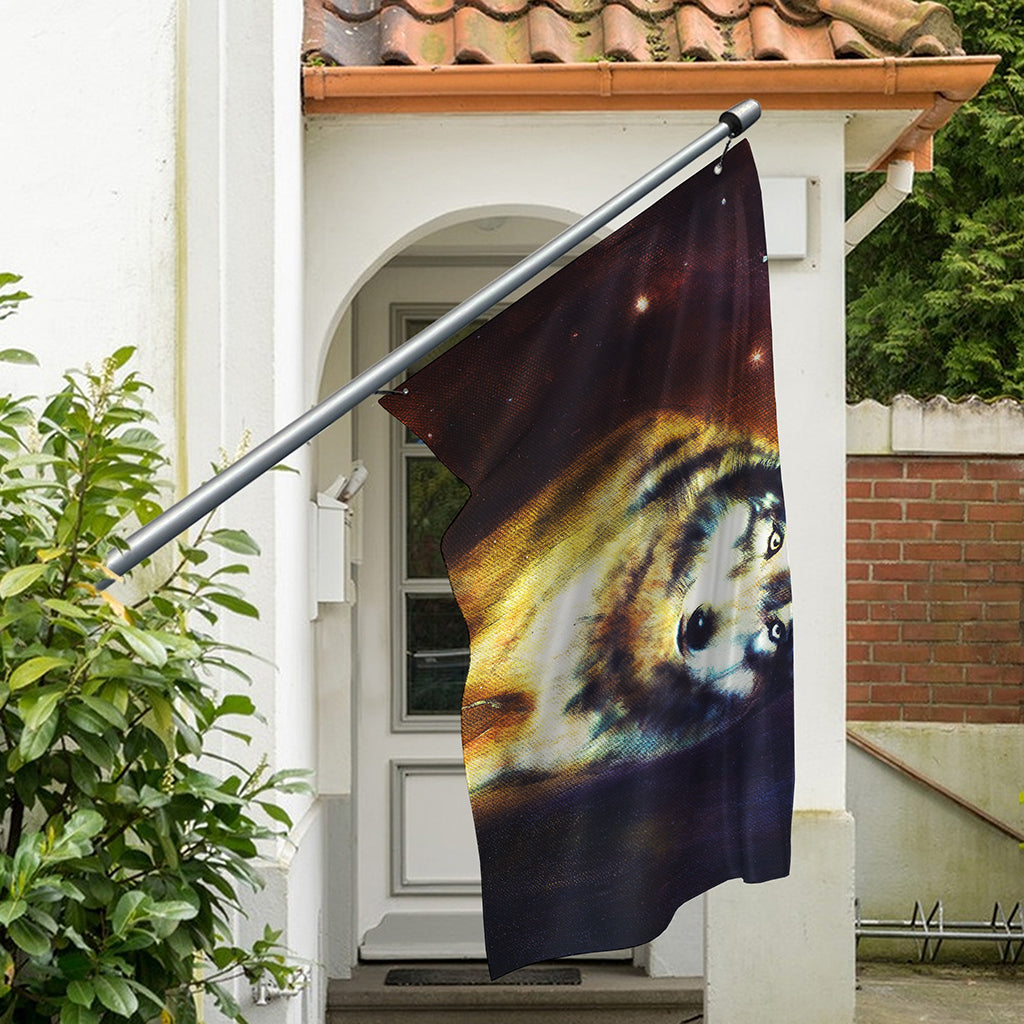 Cosmic Wolf Portrait Print Polyester Flag