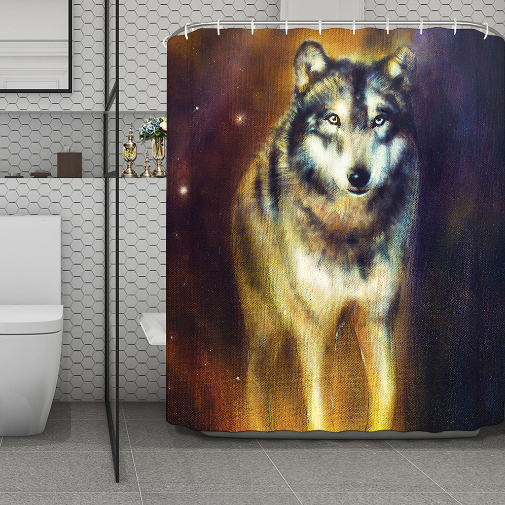 Cosmic Wolf Portrait Print Polyester Shower Curtain