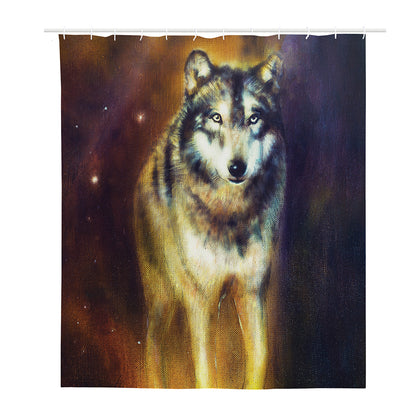 Cosmic Wolf Portrait Print Polyester Shower Curtain
