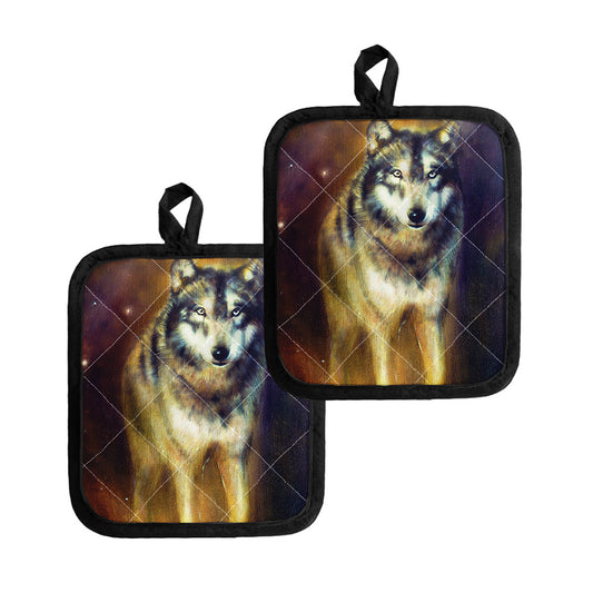 Cosmic Wolf Portrait Print Pot Holders