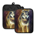 Cosmic Wolf Portrait Print Pot Holders With Pocket