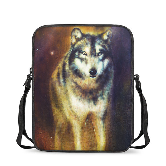 Cosmic Wolf Portrait Print Rectangular Crossbody Bag