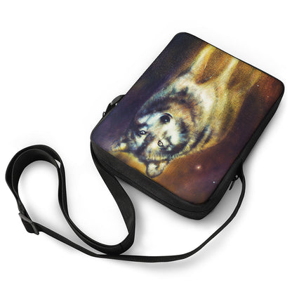 Cosmic Wolf Portrait Print Rectangular Crossbody Bag