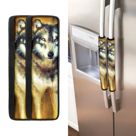 Cosmic Wolf Portrait Print Refrigerator Handle Covers