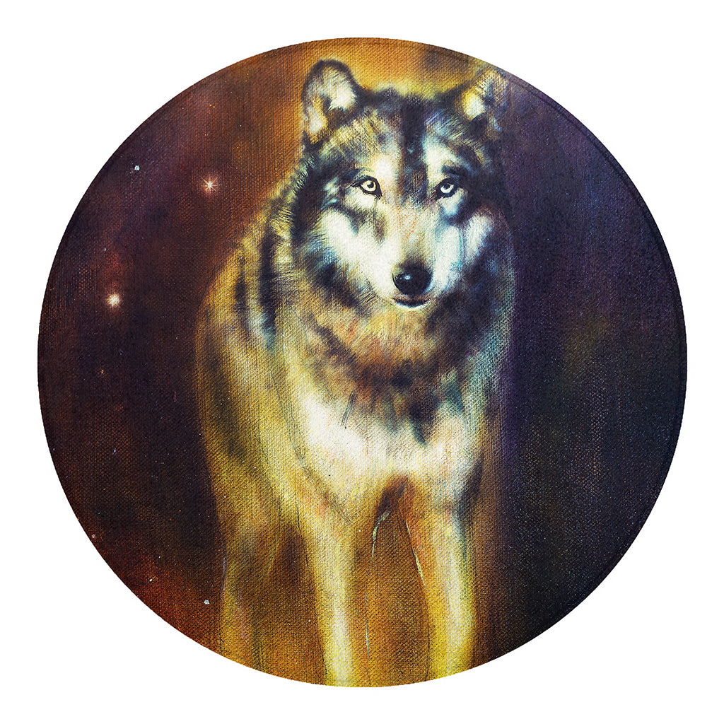 Cosmic Wolf Portrait Print Round Blanket