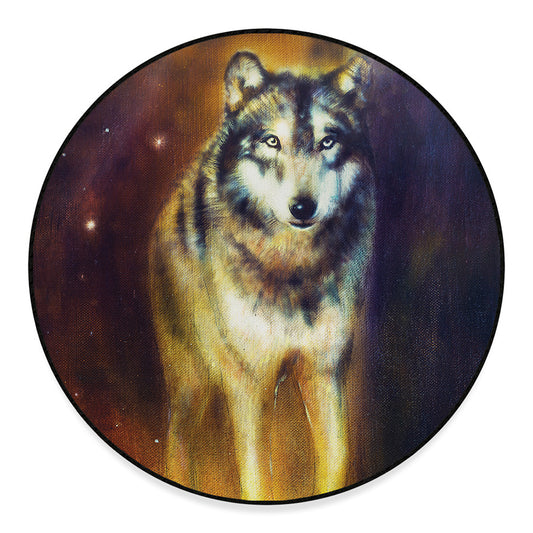 Cosmic Wolf Portrait Print Round Floor Mat