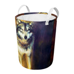 Cosmic Wolf Portrait Print Round Laundry Basket