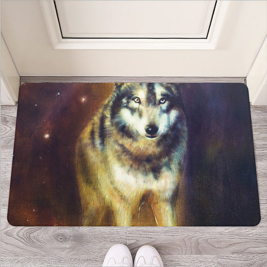 Cosmic Wolf Portrait Print Rubber Doormat