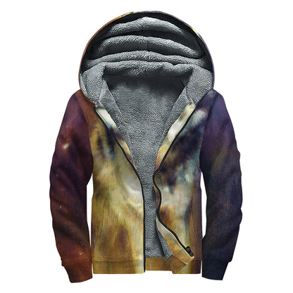 Cosmic Wolf Portrait Print Sherpa Lined Zip Up Hoodie