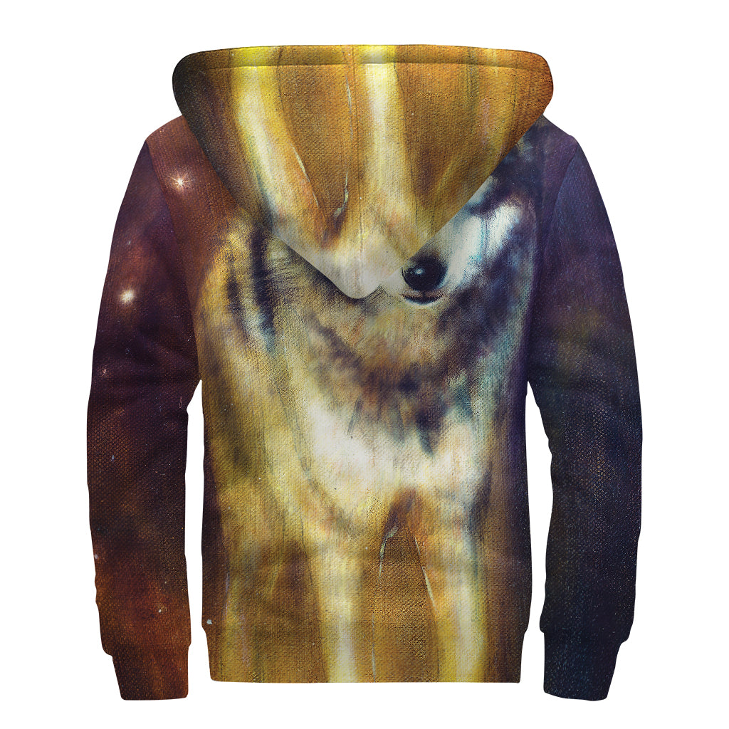 Cosmic Wolf Portrait Print Sherpa Lined Zip Up Hoodie