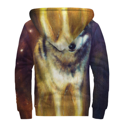 Cosmic Wolf Portrait Print Sherpa Lined Zip Up Hoodie