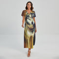 Cosmic Wolf Portrait Print Short Sleeve Maxi Dress