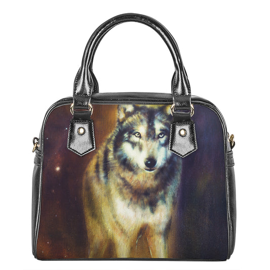 Cosmic Wolf Portrait Print Shoulder Handbag
