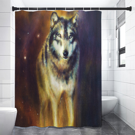 Cosmic Wolf Portrait Print Shower Curtain