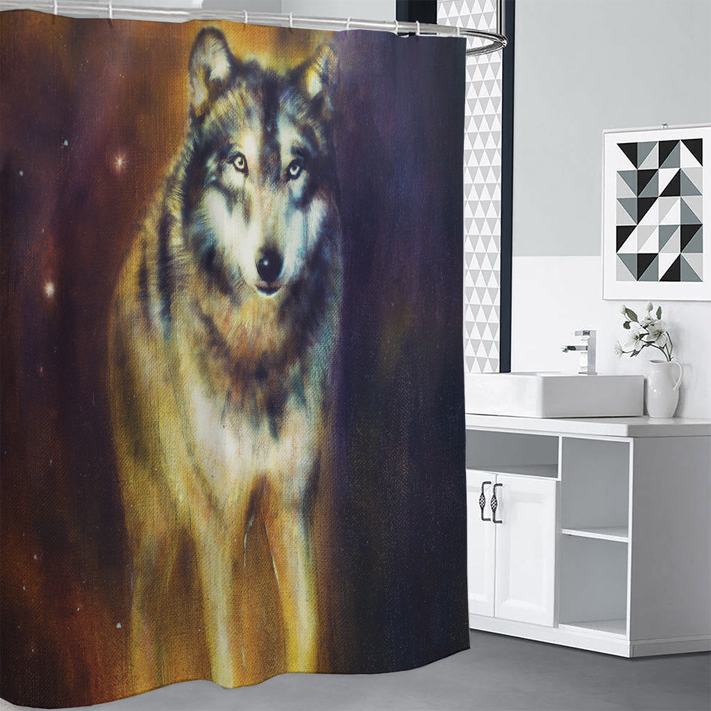 Cosmic Wolf Portrait Print Shower Curtain