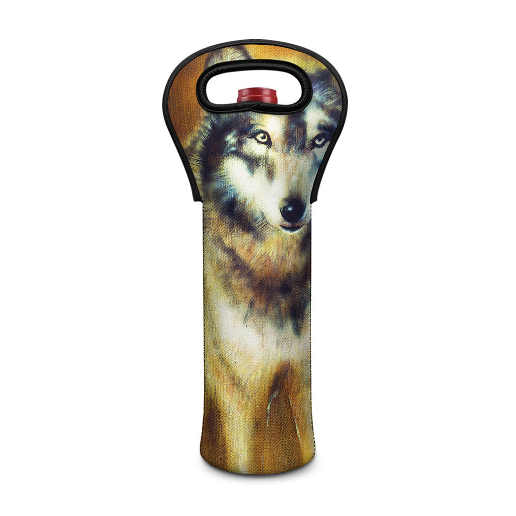 Cosmic Wolf Portrait Print Single Neoprene Wine Tote