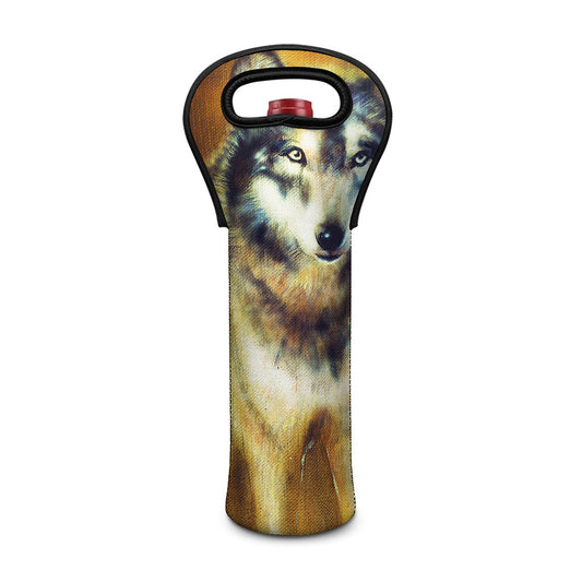 Cosmic Wolf Portrait Print Single Neoprene Wine Tote