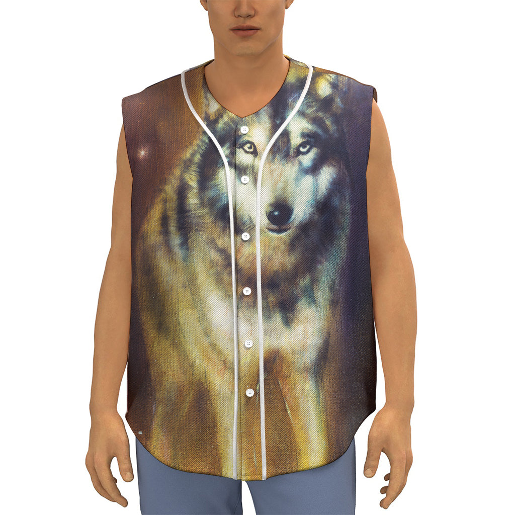 Cosmic Wolf Portrait Print Sleeveless Baseball Jersey
